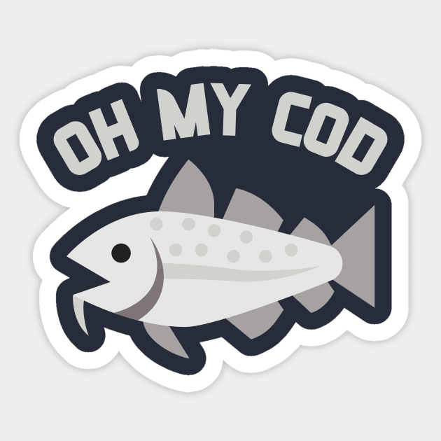 Oh My Cod Funny Fishing Pun Design Sticker by Ensjodesigns